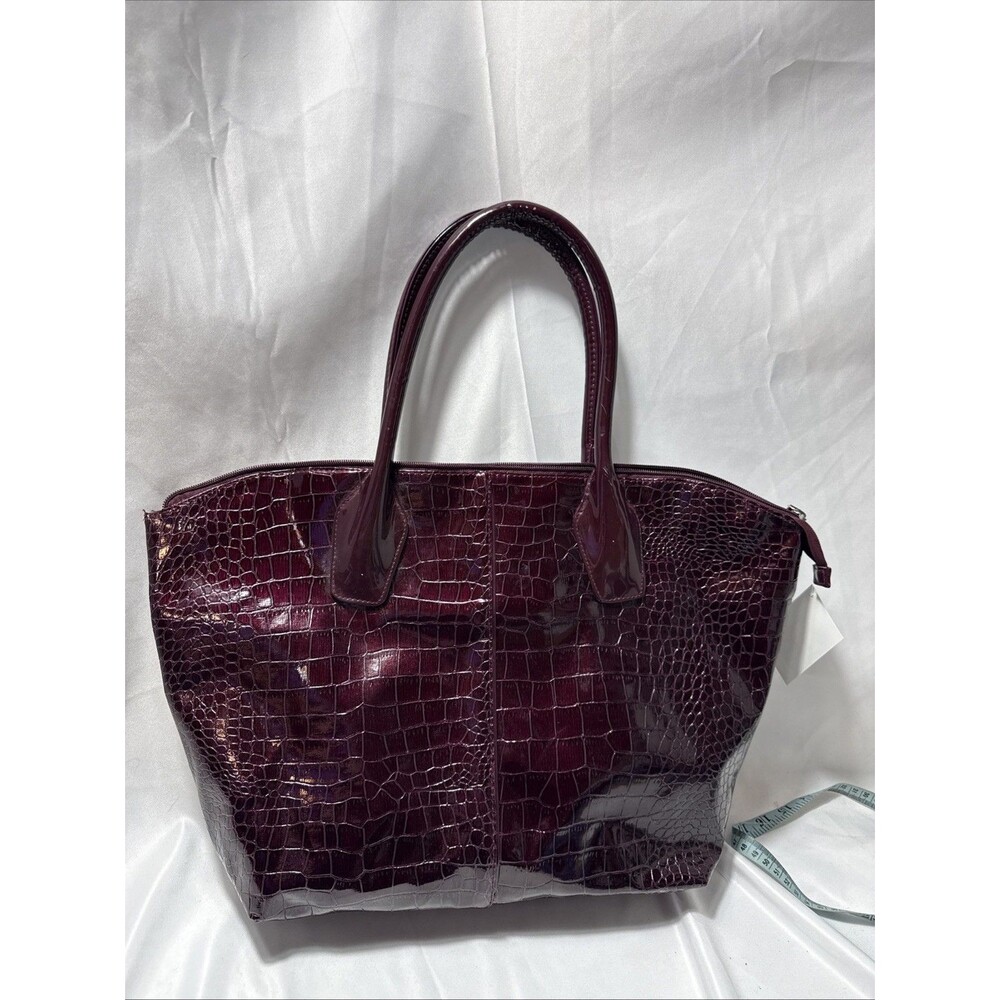 Brentwood Beauties Faux Leather Croc Tote Bag Purse Brown Shiny